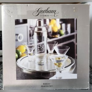 Gorham 1831 Ribbon Martini Set with Silver Tray - New in Box